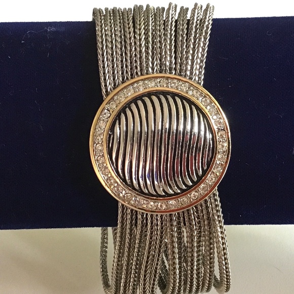 Large bracelet with crystalline stones - silver and golden tone - Picture 6 of 11